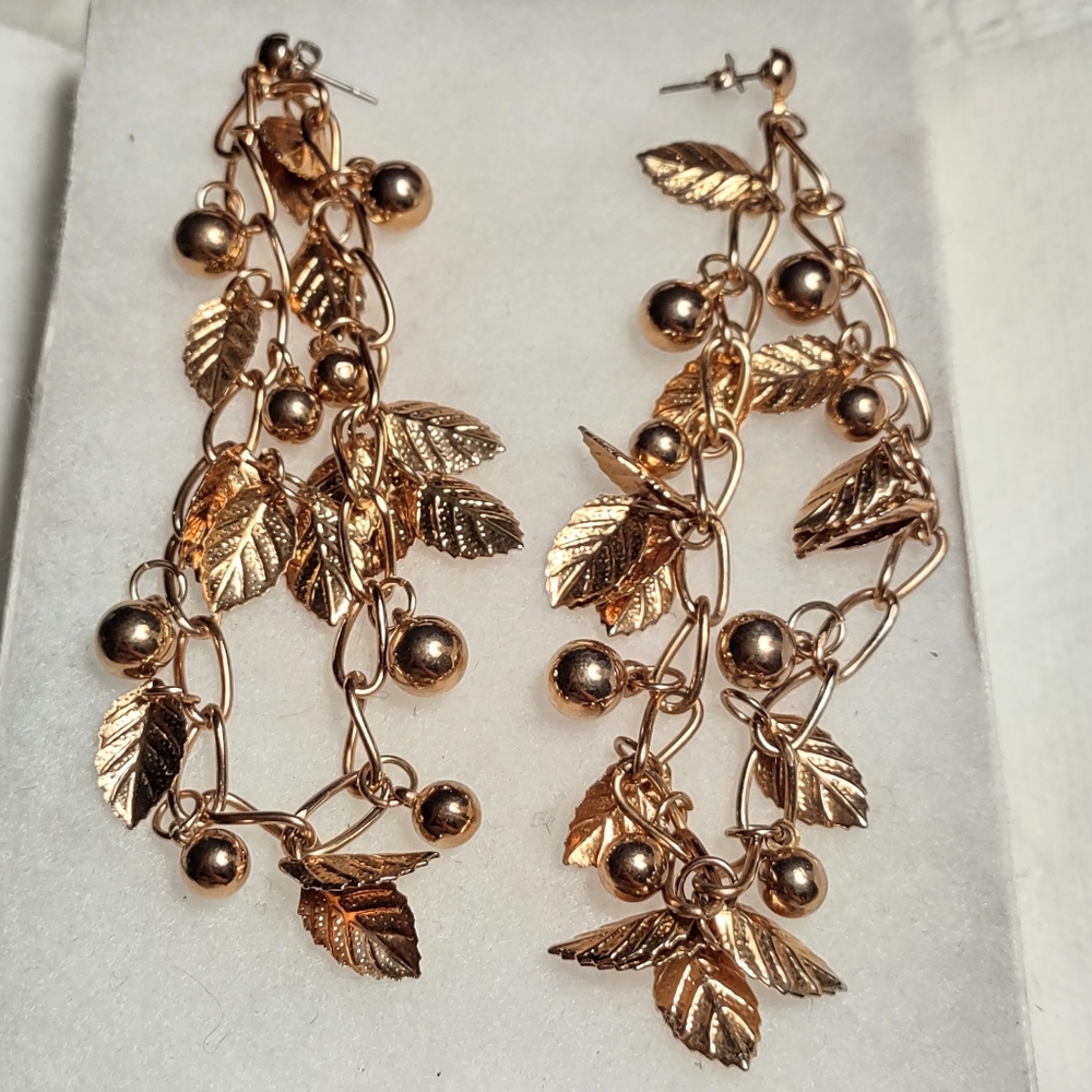Long Gold Leaf Dangling Earrings